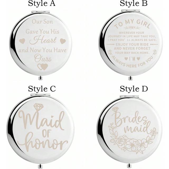 SHEIN 1pc Bride Tribe Gift Compact Mirror Bridesmaid Wedding Bachelorette Hen Party Gift Maid Of Honor Makeup Mirror Birthday Gifts Graduation