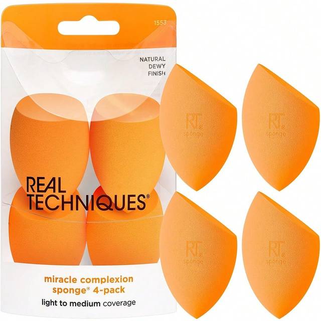 Real Techniques Miracle Complexion Sponge Set Duo, 4 Makeup Sponges For Liquid & Cream Makeup, Makeup Blender Sponge For Buildable Coverage, Foundation Sponge For Nat