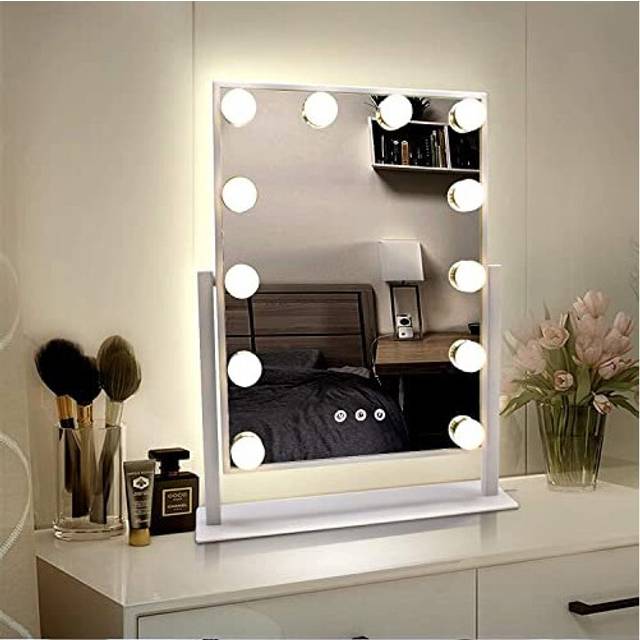 Hollywood Makeup Mirror with LightsLarge Lighted Vanity Mirror with 3 Color Light 12 Dimmable Led BulbsSmart Lighted Touch Control Screen 360 Degree