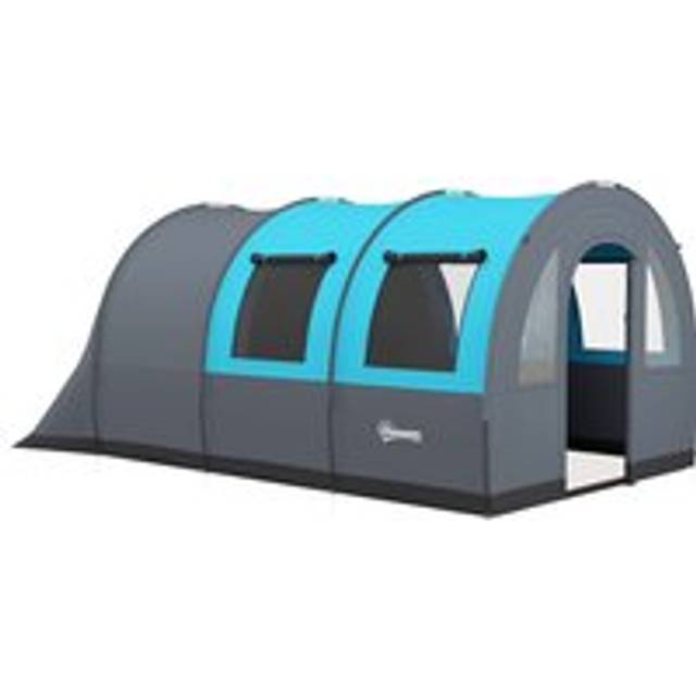 Outsunny 3000mm Waterproof Camping Tent, 5-6 Man Family Tent with Living and Bedroom, Carry Bag Included, Grey and Blue Aosom UK