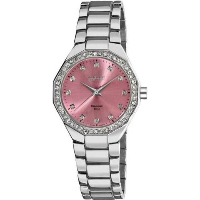 August Steiner As8044pk Swiss Quartz Diamond Markers Crystal Bezel Womens Watch