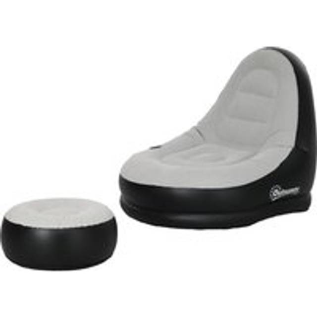 Outsunny Inflatable Sofa Chair And Foot Stool Set With Cup Holder, For Gaming, Reading And Movie Watching, Grey