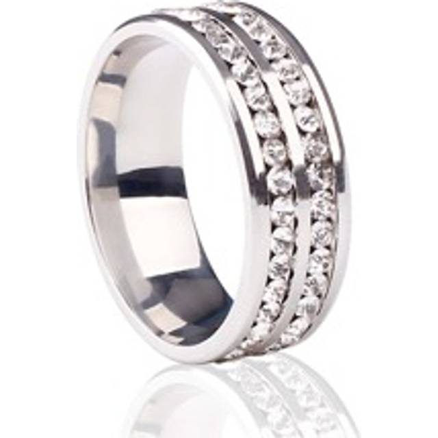 SHEIN Men Rhinestone Decor Ring Fashion Casual Romantic Stainless Steel Double Row Cubic Zirconia Ring For Engagement Wedding