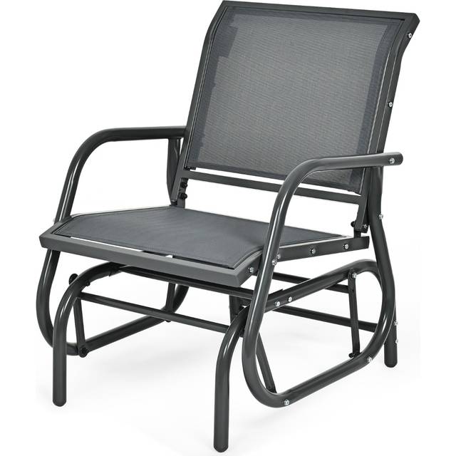 COSTWAY Outdoor Single Swing Glider Rocking Chair for Backyard-Grey, Grey