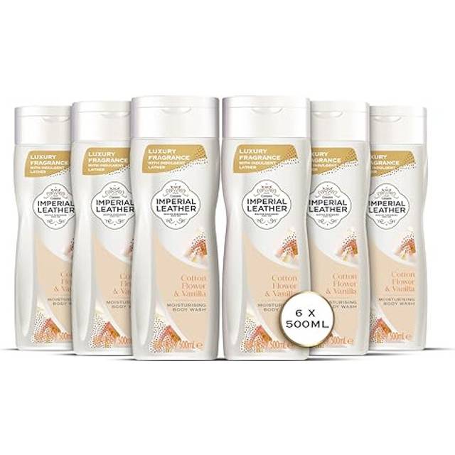 Cotton Flower & Vanilla Moisturising Body Wash Shower Gel Signature Oil Blend, Creamy Lather, Gentle Skin Care, Bulk Buy, Pack of 6x500ml