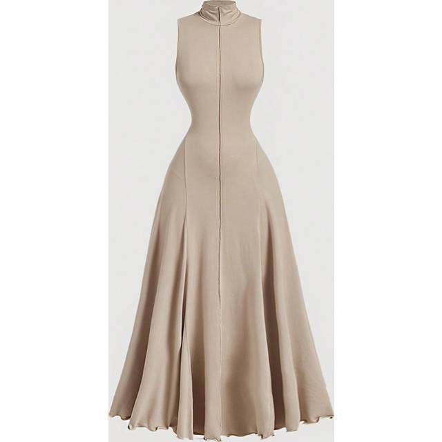 SHEIN Apricot Turtleneck Sleeveless Dress For Women,Fall Long Dresses,Cruise Women Outfits,Elegant Dress,Evening Dress, Fall Women Dresses,Prom Dress,Hallow