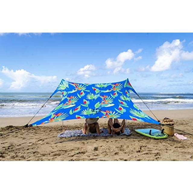 Neso Tents Beach Tent with Sand Anchor  Portable Canopy Sunshade - 7' x 7' - Patented Reinforced Corners (Tropical Floral)
