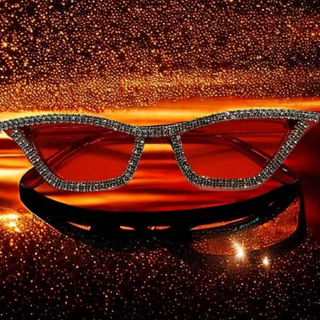 015068863-0007-17077 1pc Women&#39;s Rhinestone & Crystal Decor Pink Frame Y2K Luxury Party Festival Makeup Cat Eye Glasses, Cute & Fashionable, Suitable For Theme Parties (Co