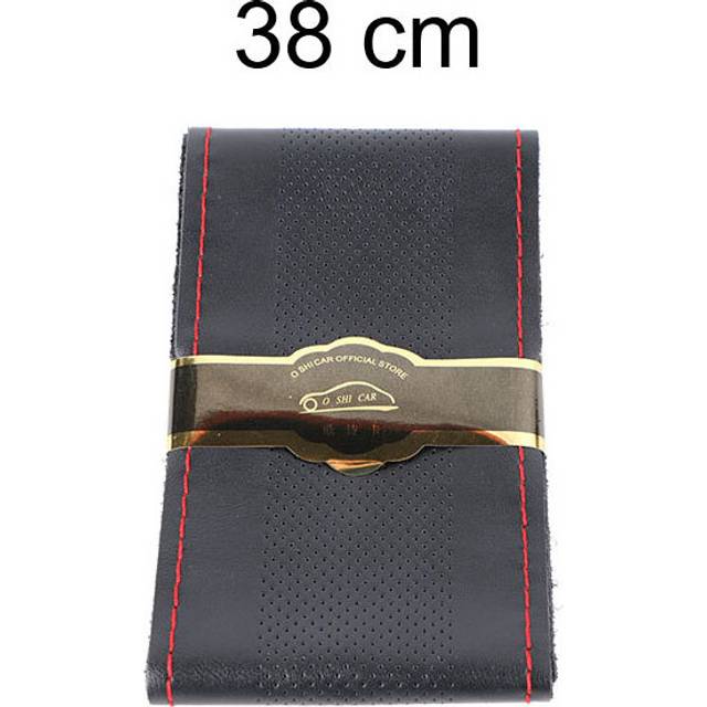 (38 cm Red line) Top Genuine Leather Steering Wheel Cover Breathable Design/Auto Steering-Wheel