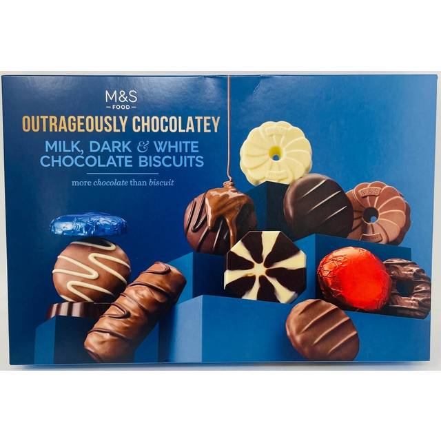 M&s outrageously biscuit selection - milk, dark & white chocolate selection 450g