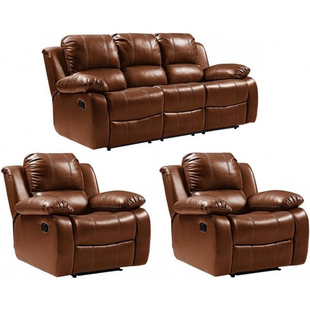 Valencia Tan Leather Recliner 3+1+1 Seater Sofa Set Colour: Tan