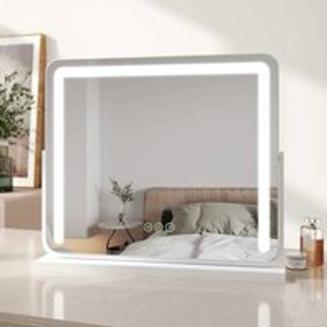 EMKE Hollywood Vanity Mirror with Lights, Large Round Corner Tabletop Makeup Mirror with Dimmable, Smart Touch Screen, Hollywood Mirror with 360°