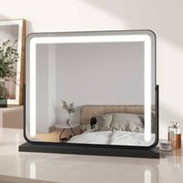 EMKE Hollywood Vanity Mirror with Lights, Large Round Corner Tabletop Makeup Mirror with Dimmable, Smart Touch Screen, Hollywood Mirror with 360°