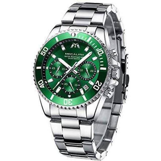 Megalith mens watches designer chronograph - silver stainless steel watches for