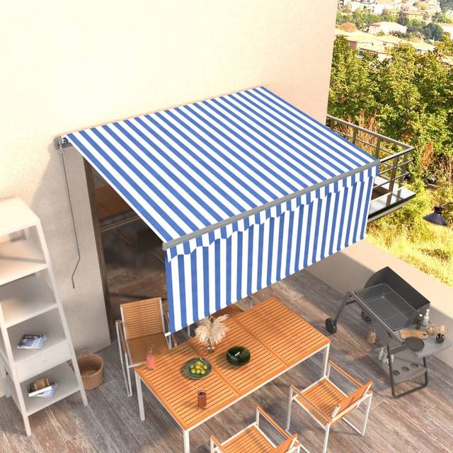 vidaXL Manual Retractable Awning with Blind 3.5x2.5m Blue&White