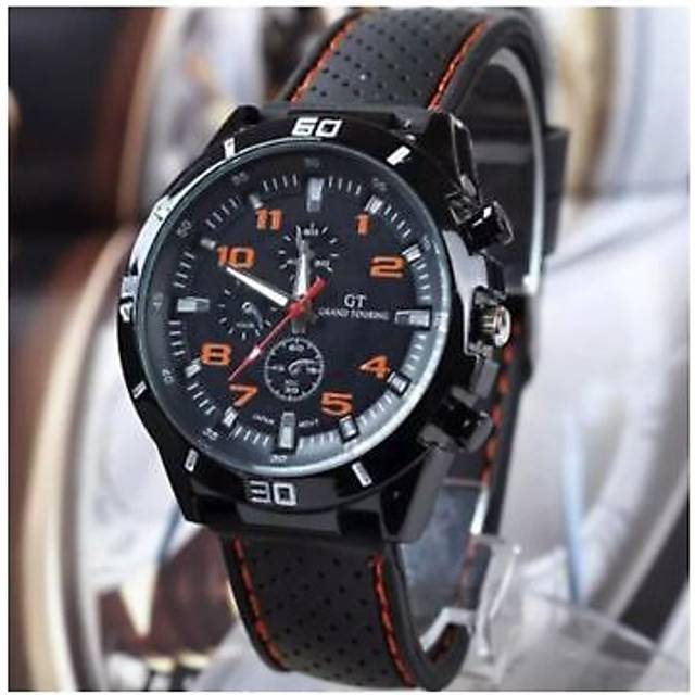 Men childrens kids boys stainless steel analogue sports smart watch black orange