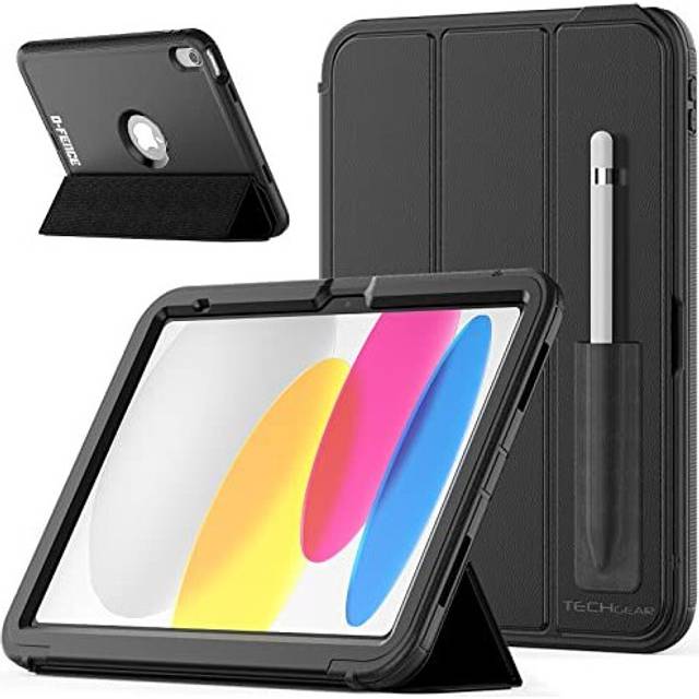 "(Black) TECHGEAR D-FENCE For Apple iPad 10 2022 10th Generation 10.9"", Slim Shockproof Tough Rugged Protective Smart Case + Stand, Schools Builders Ki"