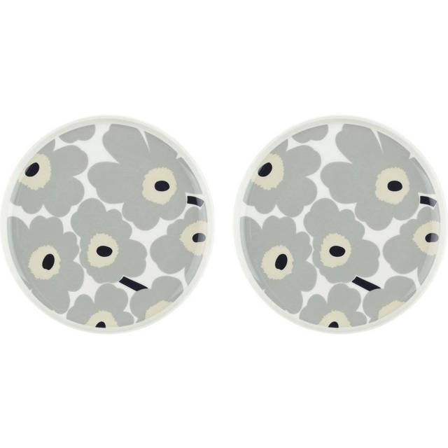 Marimekko Unikko tallrik Ø25 cm 2-pack White-light grey-sand-dark blue - Vit