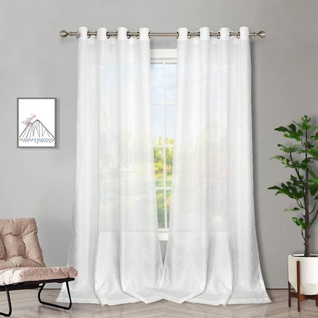 Melodieux White Semi Sheer Curtains 84 Inches Long for Small Windows Living Room Bedroom Linen Look Rustic Grommet Voile Drapes  42 x 84 Inc