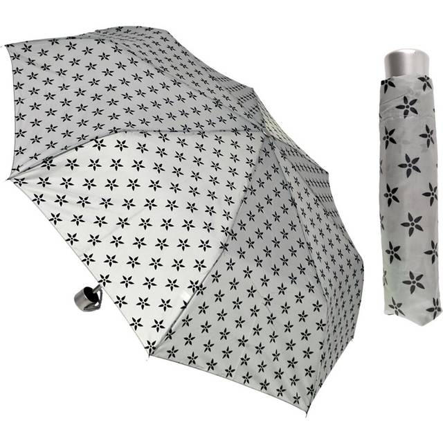 KAV Classic Black & White Prints Umbrella with Silver Handle-(FLORAL PRINT)