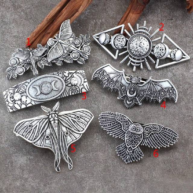 GuoShuang 1pc French Hair Clip Gothic  Hair Clip Accessories Moon Phase Bat Animal Hair Clip Women&#39;s Hair Accessories