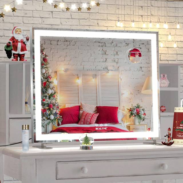 BEAUTME UK BEAUTME Vanity Mirror With Lights, Hollywood Mirror, Three Color Light Adjustable, Bedroom Dressing Mirror, With 10 * Magnifier, Desktop Mirror/Wall-M