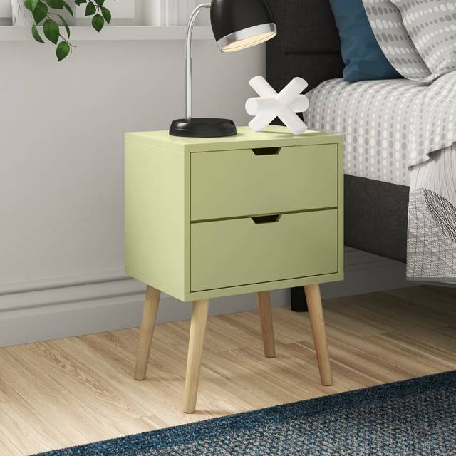 Lalani 2 Drawer Bedside Table - Boa Green (56cm H X 40cm W X 30cm D)