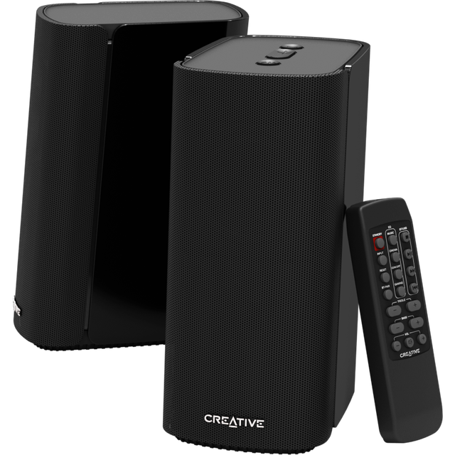 Creative T100 Kompakt 2.0 Hi-Fi-skrivbordshögtalare, upp till 80 W toppeffekt med Bluetooth 5.0, optisk ingång, för datorer och bärbara datorer