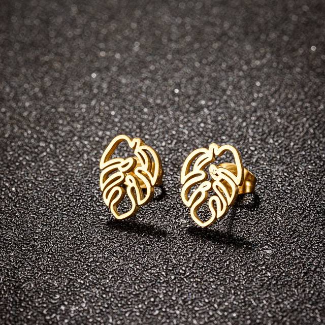 SHEIN 1 Pair New Fashion Small Monstera Leaves Ear Stud Stainless Steel  Monstera Accessories Jewelry Gift