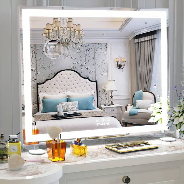 BEAUTME UK BEAUTME Vanity Mirror With Lights, Hollywood Mirror, Three Color Light Adjustable, Bedroom Dressing Mirror, With 10 * Magnifier, Desktop Mirror/Wall-M