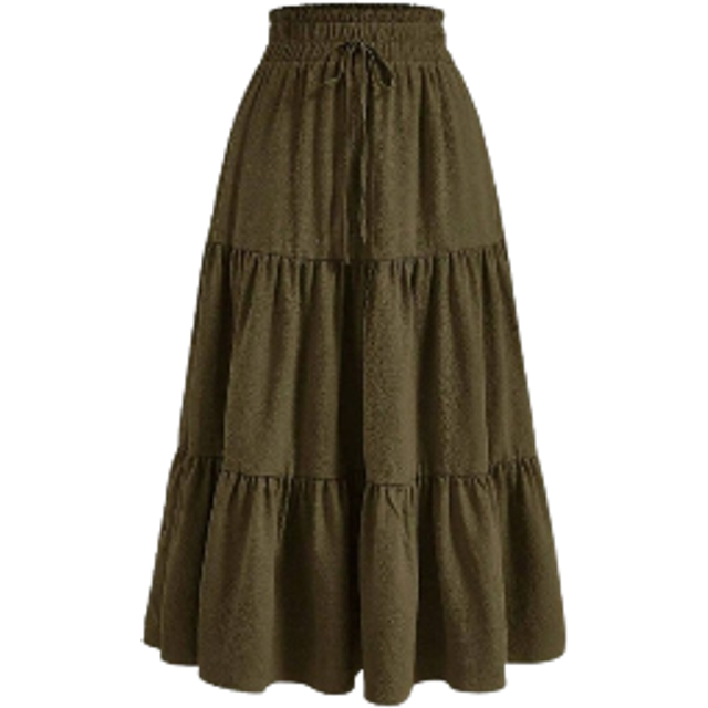 Plus size dam midja knytband med volang kjol - Armé Grön (0XL,1XL,2XL,3XL,4XL)
