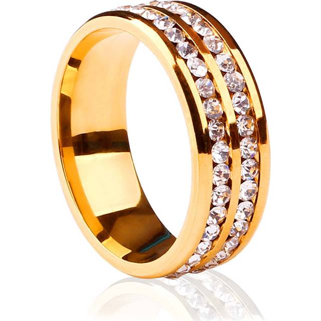 SHEIN Men Rhinestone Decor Ring Fashion Casual Romantic Stainless Steel Double Row Cubic Zirconia Ring For Engagement Wedding