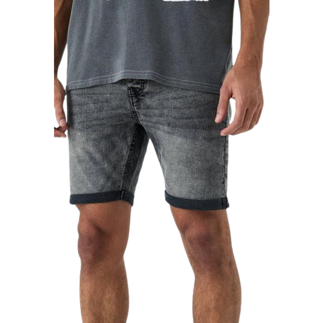 Mens Skinny Stretch Denim Shorts In Charcoal