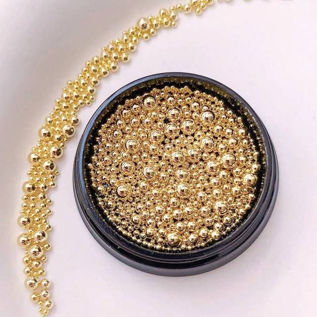 SHEIN 1 Box Three-Dimensional Round Design Nails Art Decoration Ball, Steel Ball DIY Nails Supplies, Nails Charm, Nails Gems, Nail, Small Steel Ball, Gold,