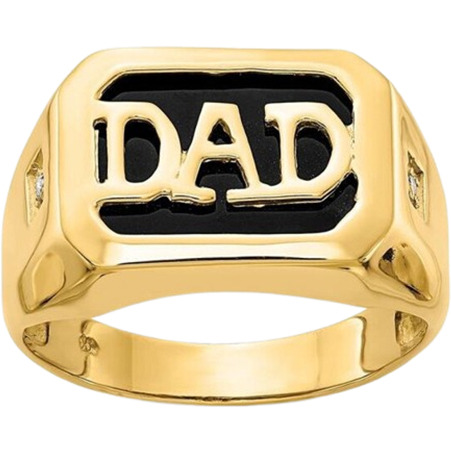 14K AA Diamond Mens Onyx Dad Ring, Size 10 - Black