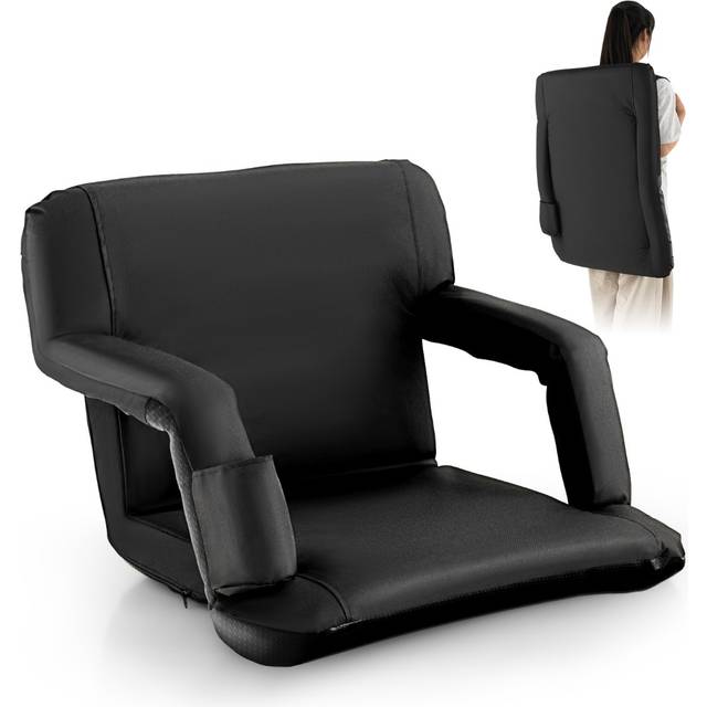 Foldable Bleacher Chair with 6 Reclining Positions for Sporting Events Camping-Black