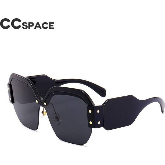(C1 black) 45341 Square Sunglasses Women Cat Eye Rivet Purple Half Frame Glasses