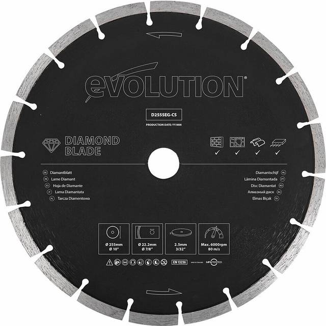 Evolution 255mm diamond disc cutter blade 22.2mm d255seg-cs