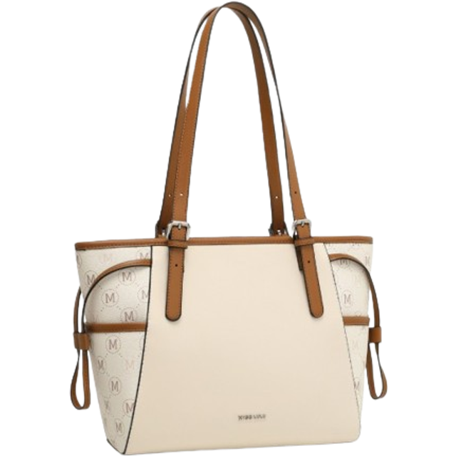 (Beige and Brown) Elegant Tote Bag with Monogram Pattern