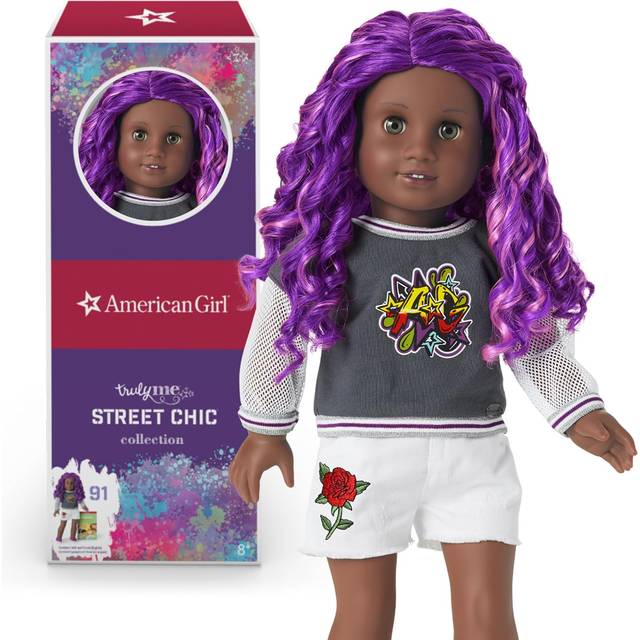 American Girl Truly Me 18-inch Doll #91 with Gray Eyes  Purple Hair  and Very Deep Skin in Graffiti Outfit  For Ages 6+
