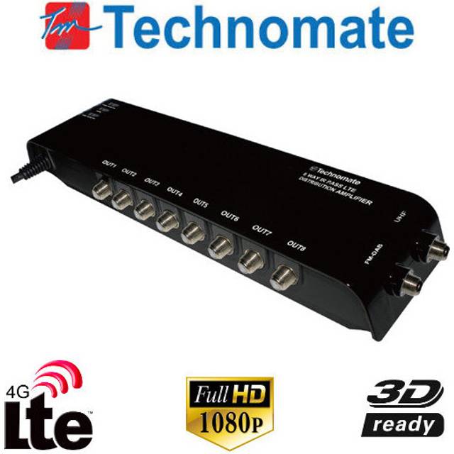 Technomate TM-8 AMP B 8-Way IR Pass 4G LTE Distribution Amplifier TV SKY DAB