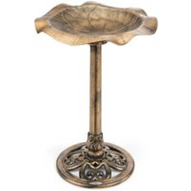 Garden Bird Bath Resin Leaf Birdbath With Rustic Metal Effect H70cm - Bronze - One Size