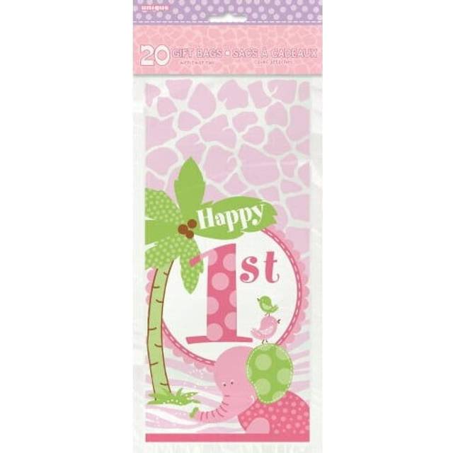1st birthday pink safari elephant pink cello loot bags x 20