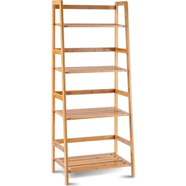 Costway 4 Tier Slatted Bamboo Plant Stand with Rear Bar - Multi - 122 x 34 x 7cm