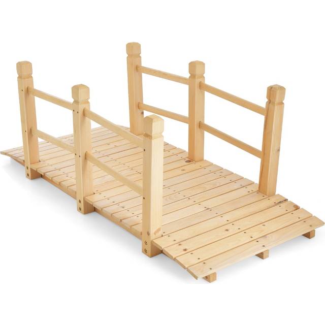 Costway Natural Wooden Garden Bridge with Double Safety Rails 150cm - Cream