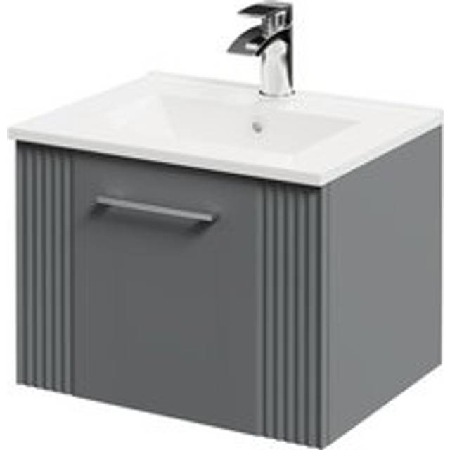 Wholesale Domestic Avant Wall Mounted Vanity Unit with 1 Tap Hole Minimalist Basin and Single Drawer with Polished Chrome Handle | Satin Grey | MDF | 500mm