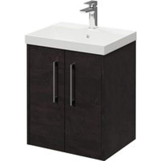 Wholesale Domestic Horizon Wall Mounted Vanity Unit with 1 Tap Hole Slim Edge Basin and 2 Doors with Polished Chrome Handles | Metallic Slate | MDF | 500mm