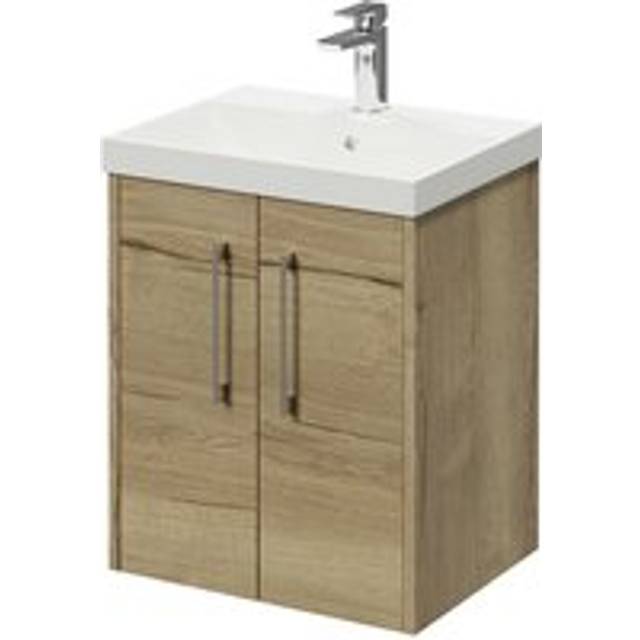Wholesale Domestic Horizon Wall Mounted Vanity Unit with 1 Tap Hole Slim Edge Basin and 2 Doors with Polished Chrome Handles | Autumn Oak | MDF | 500mm