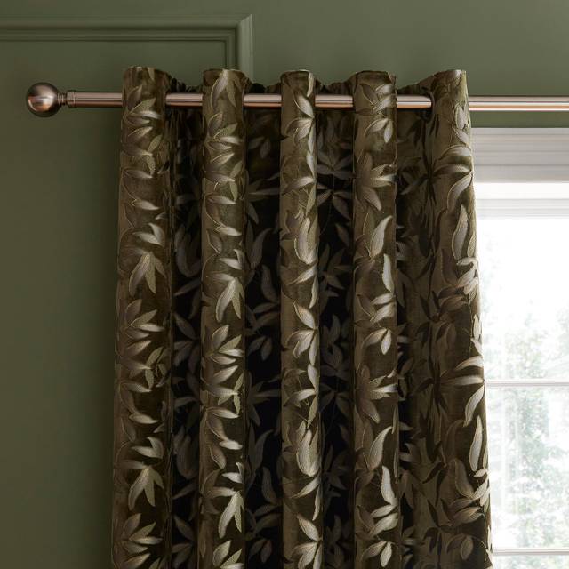 Asami Cut Velvet Eyelet Curtains - Olive