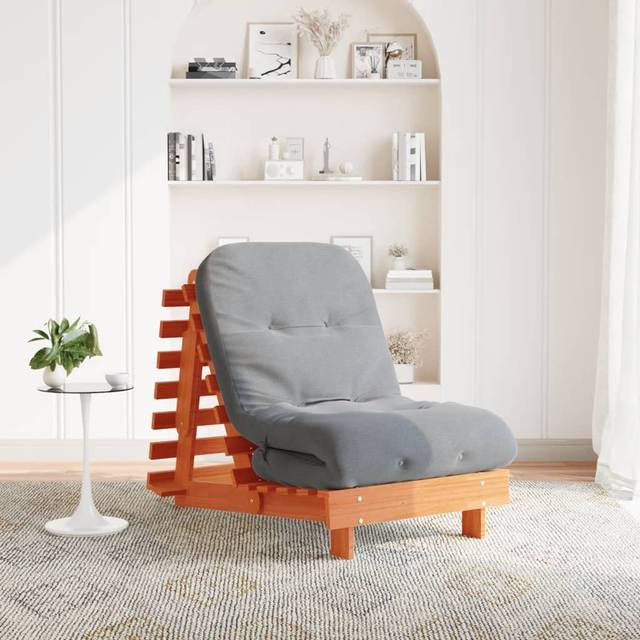vidaXL Futon Sofa Bed with Mattress Floor Bed Couch Wax Brown Solid Wood Pine
